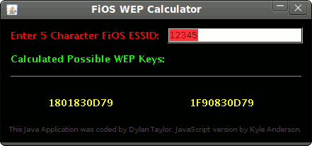 FiOS WEP Calculator Screenshot